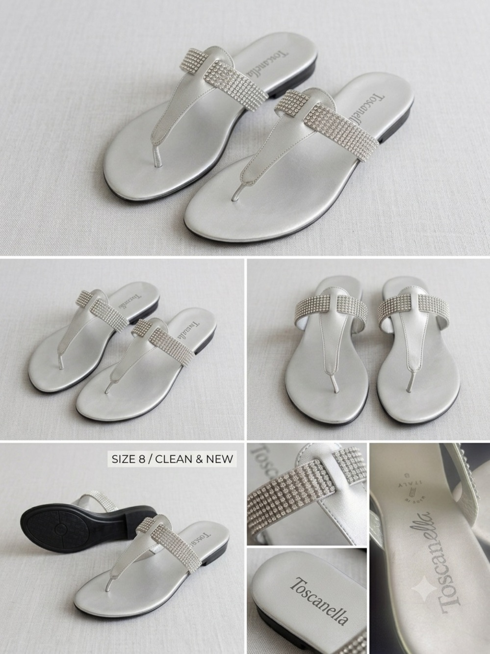 Silver Rhinestone T-Strap Sandals - Women's